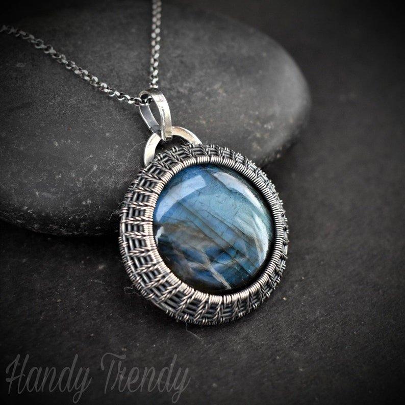 Labradorite cage pendant, 925 sterling silver Wire wrapped jewelry, Unique handmade One of a kind piece