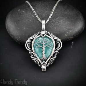 Amazonite tree of life pendant, 925 sterling silver free flow wire wrap necklace, Unique handmade one of a kind artisan jewelry