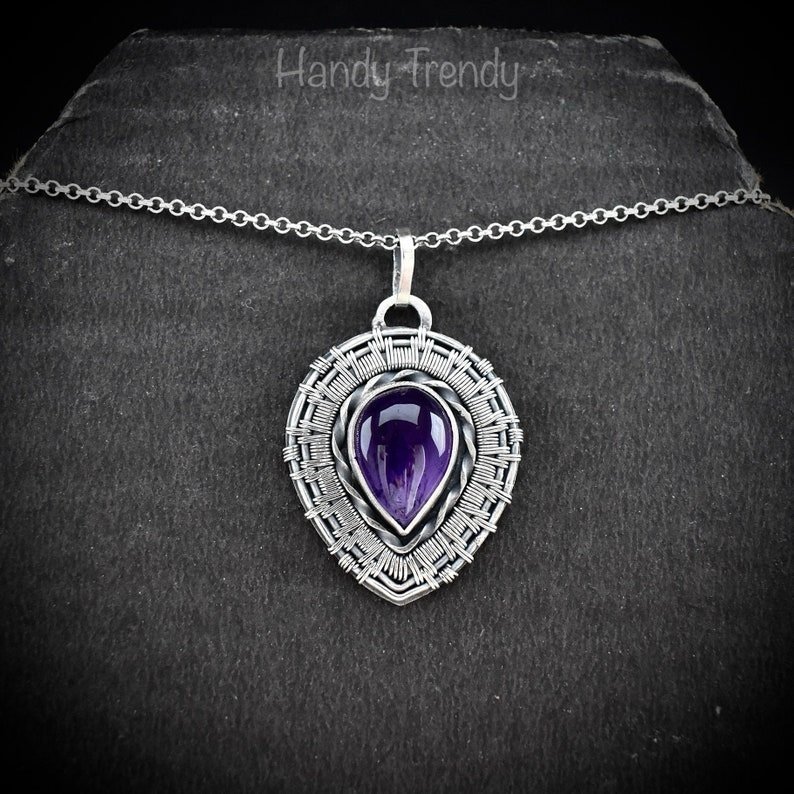 Amethyst endless pendant, 925 sterling silver wire wrapped jewelry, Unique handmade artisan necklace, One of a kind jewellery