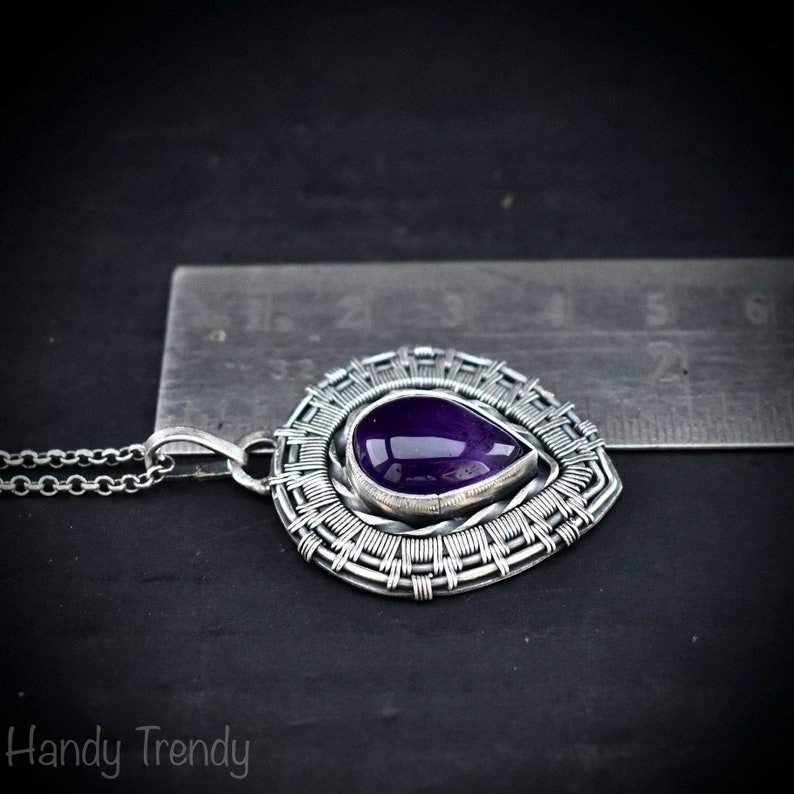 Amethyst endless pendant, 925 sterling silver wire wrapped jewelry, Unique handmade artisan necklace, One of a kind jewellery