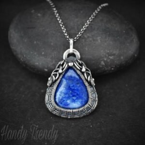Lazulite cage pendant, 925 sterling silver Wire wrapped necklace, Unique handmade gift, One of a kind artisan necklace