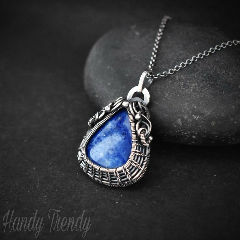 Lazulite cage pendant, 925 sterling silver Wire wrapped necklace, Unique handmade gift, One of a kind artisan necklace