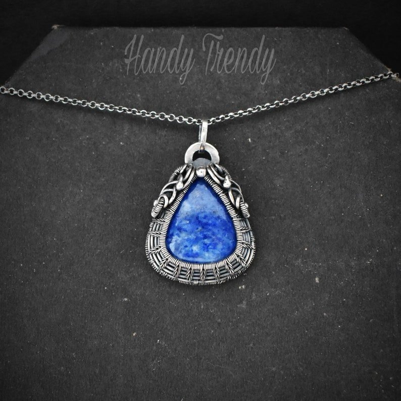 Lazulite cage pendant, 925 sterling silver Wire wrapped necklace, Unique handmade gift, One of a kind artisan necklace