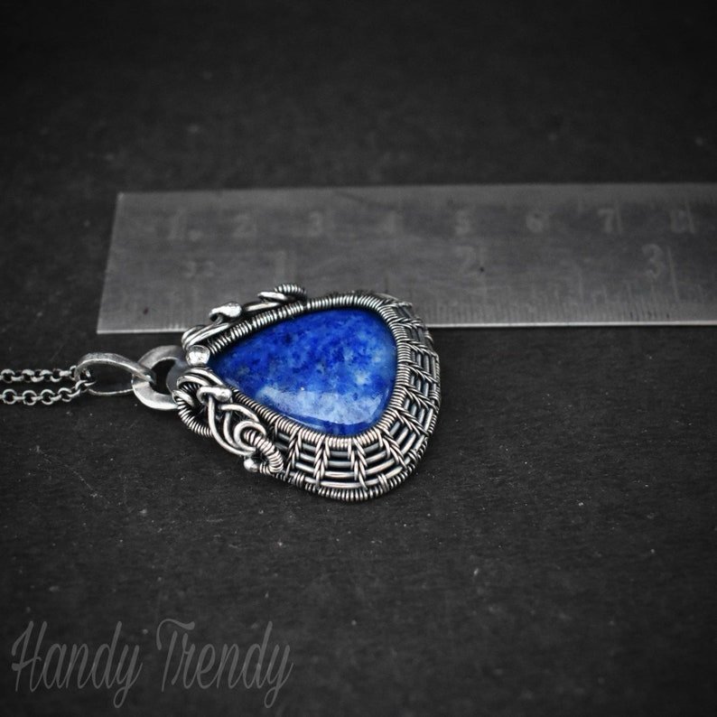 Lazulite cage pendant, 925 sterling silver Wire wrapped necklace, Unique handmade gift, One of a kind artisan necklace
