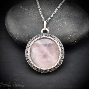 Rose quartz endless cage pendant, 925 sterling silver Wire wrapped necklace, Unique handmade one of a kind artisan jewelry