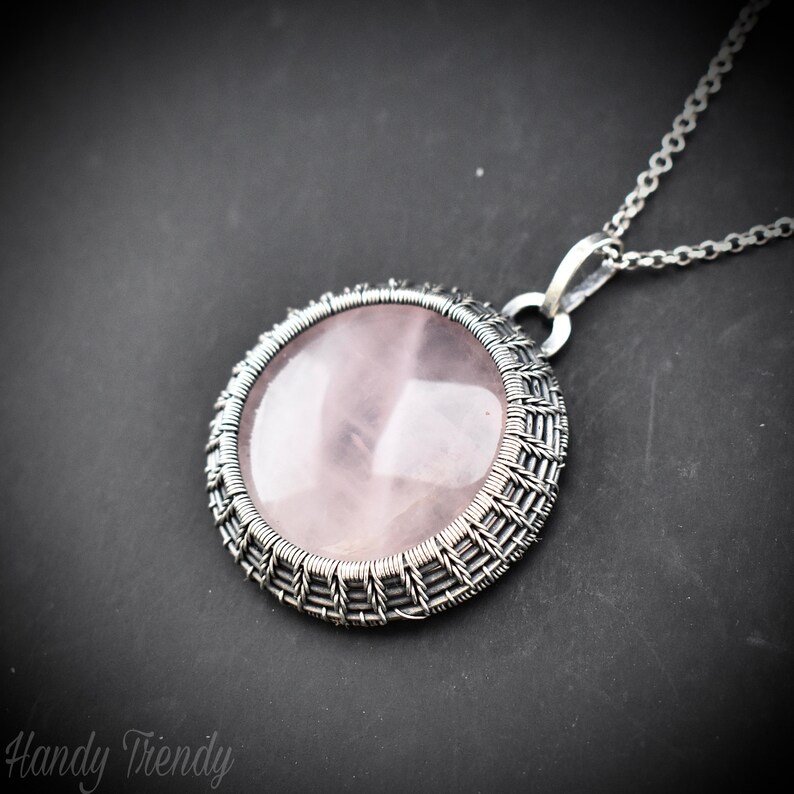 Rose quartz endless cage pendant, 925 sterling silver Wire wrapped necklace, Unique handmade one of a kind artisan jewelry