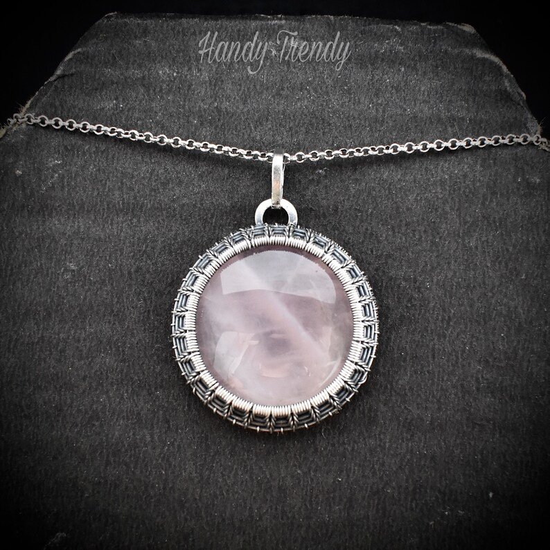 Rose quartz endless cage pendant, 925 sterling silver Wire wrapped necklace, Unique handmade one of a kind artisan jewelry