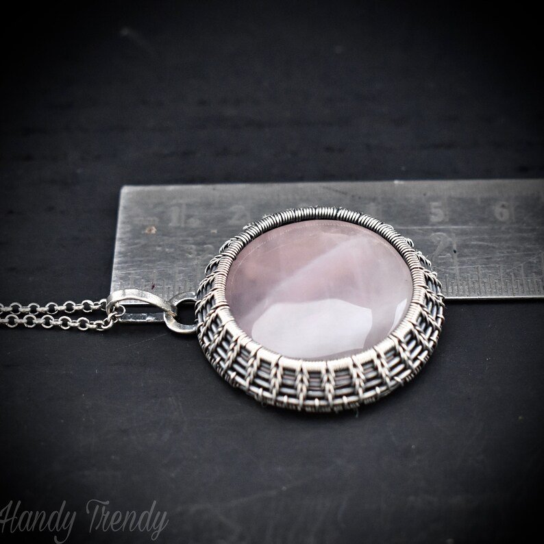 Rose quartz endless cage pendant, 925 sterling silver Wire wrapped necklace, Unique handmade one of a kind artisan jewelry