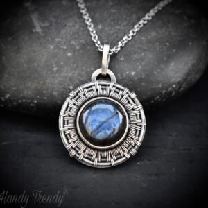 Blue labradorite wheel pendant, 925 sterling silver Wire wrapped jewelry, Unique handmade gift, Artisan necklace, Endless style