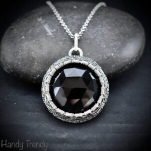 Black onyx cage pendant, 925 sterling silver Wire wrapped jewelry, Unique handmade gift, Artisan necklace, One of a kind piece