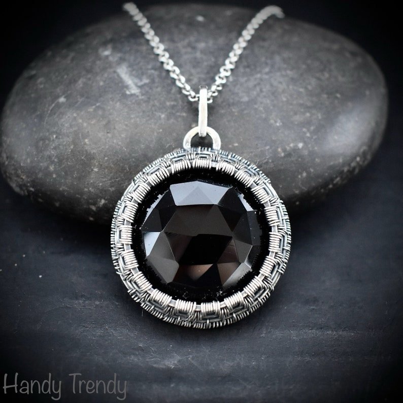 Black onyx cage pendant, 925 sterling silver Wire wrapped jewelry, Unique handmade gift, Artisan necklace, One of a kind piece