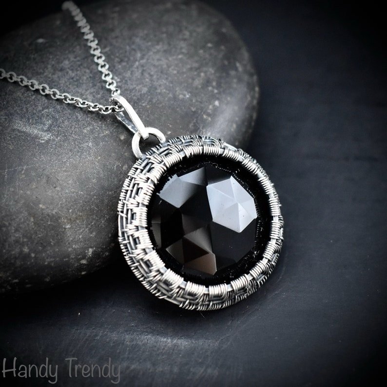 Black onyx cage pendant, 925 sterling silver Wire wrapped jewelry, Unique handmade gift, Artisan necklace, One of a kind piece