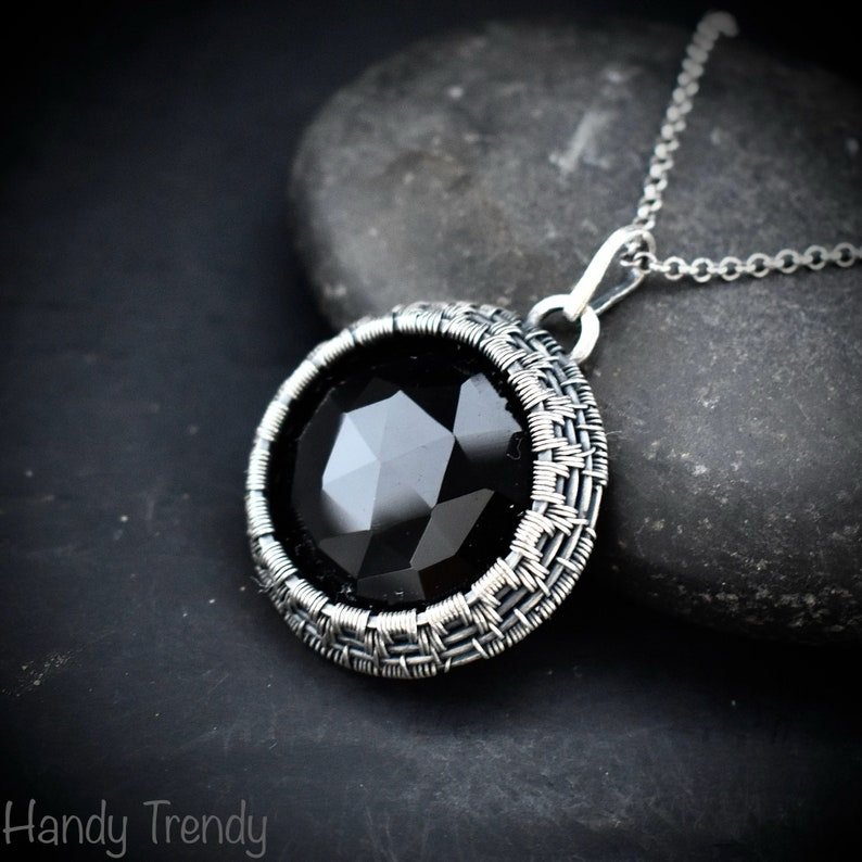 Black onyx cage pendant, 925 sterling silver Wire wrapped jewelry, Unique handmade gift, Artisan necklace, One of a kind piece