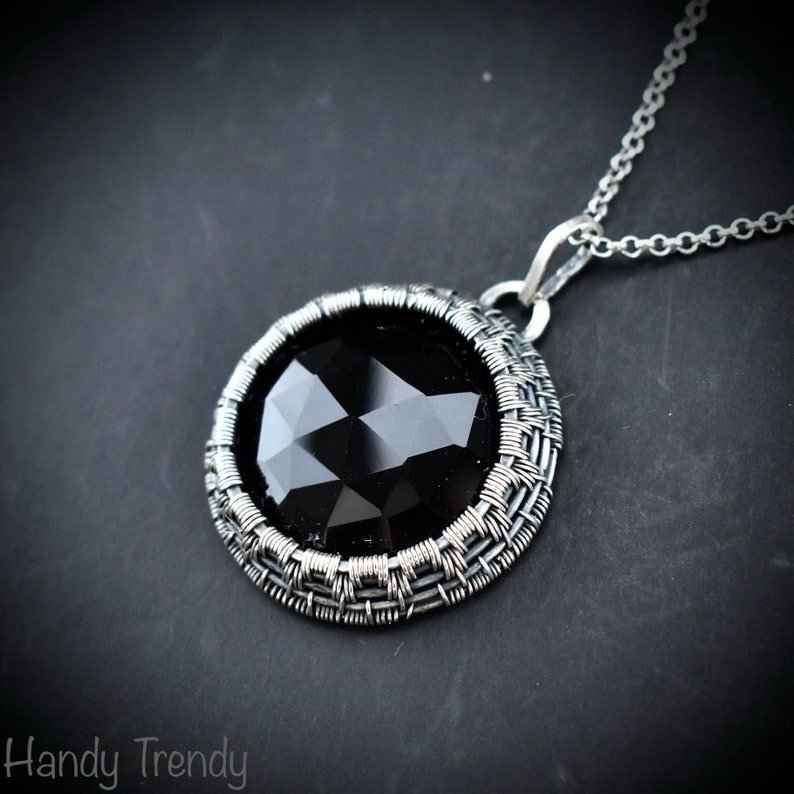 Black onyx cage pendant, 925 sterling silver Wire wrapped jewelry, Unique handmade gift, Artisan necklace, One of a kind piece