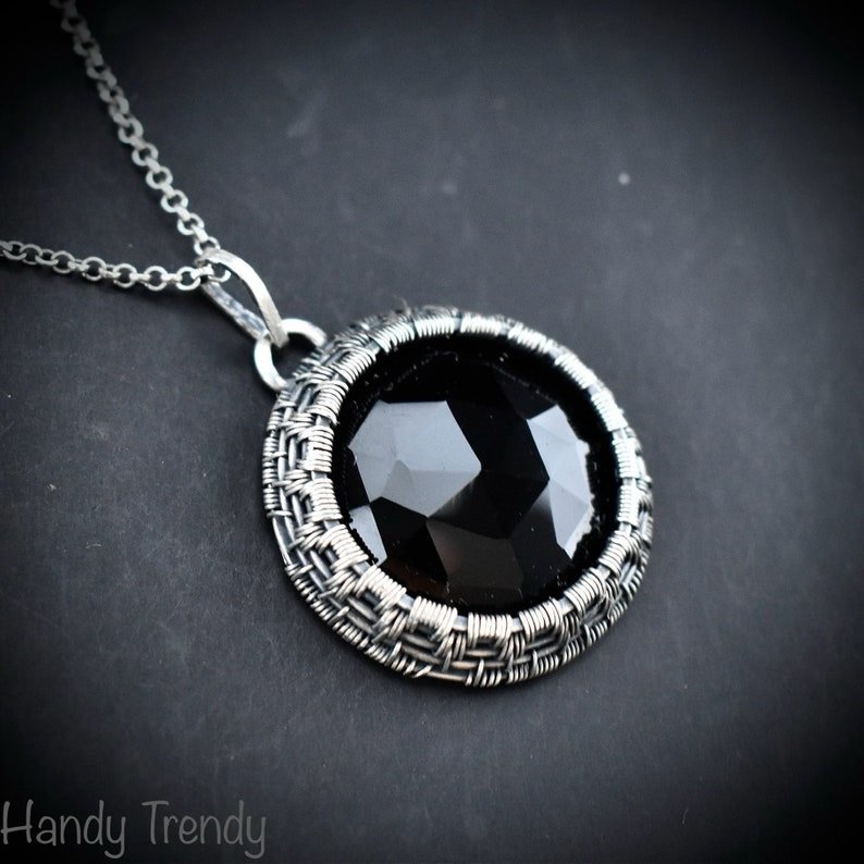 Black onyx cage pendant, 925 sterling silver Wire wrapped jewelry, Unique handmade gift, Artisan necklace, One of a kind piece