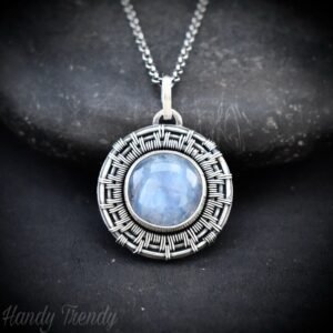 Rainbow moonstone wheel pendant, 925 sterling silver Wire wrapped necklace, Unique handmade one of a kind artisan jewelry