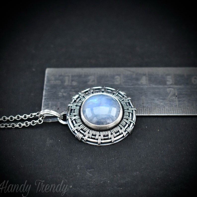 Rainbow moonstone wheel pendant, 925 sterling silver Wire wrapped necklace, Unique handmade one of a kind artisan jewelry