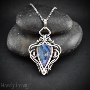 Blue labradorite free flow pendant, 925 sterling silver Wire wrapped jewelry, Unique handmade gift, One of a kind Artisan necklace