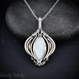 White moonstone free flow pendant, 925 sterling silver Wire wrapped jewelry, Unique handmade gift, Artisan necklace, One of a kind piece