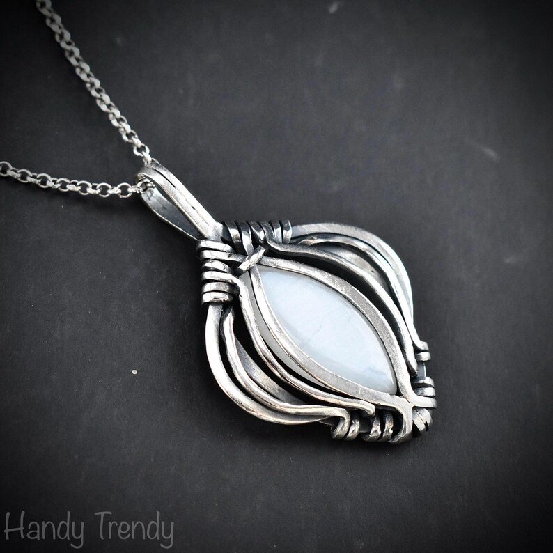 White moonstone free flow pendant, 925 sterling silver Wire wrapped jewelry, Unique handmade gift, Artisan necklace, One of a kind piece