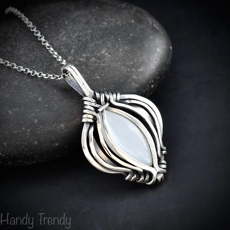 White moonstone free flow pendant, 925 sterling silver Wire wrapped jewelry, Unique handmade gift, Artisan necklace, One of a kind piece