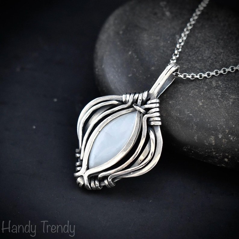 White moonstone free flow pendant, 925 sterling silver Wire wrapped jewelry, Unique handmade gift, Artisan necklace, One of a kind piece