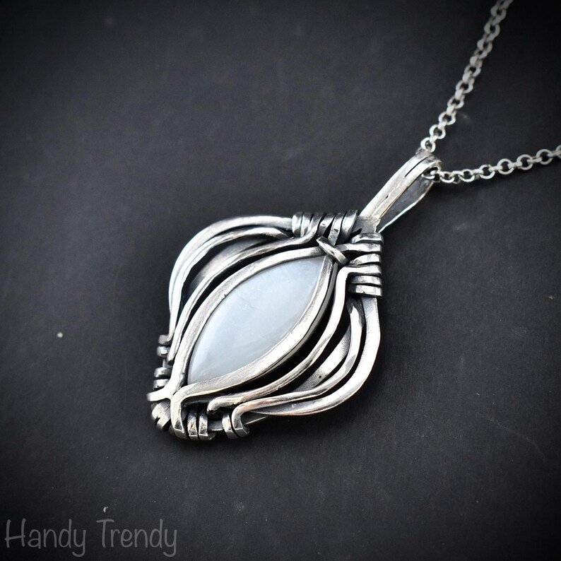 White moonstone free flow pendant, 925 sterling silver Wire wrapped jewelry, Unique handmade gift, Artisan necklace, One of a kind piece