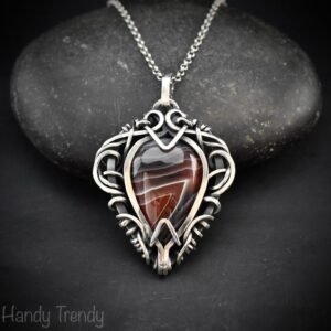 Orange botswana agate free flow pendant, 925 sterling silver Wire wrapped necklace, Unique handmade gift, One of a kind artisan jewelry