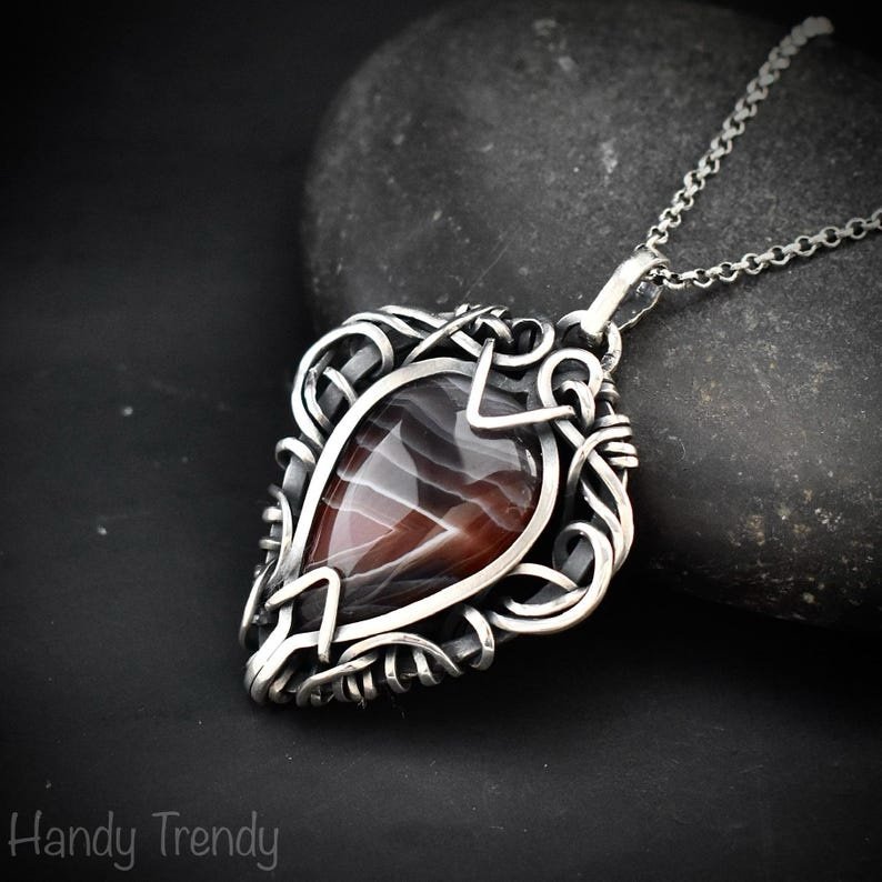 Orange botswana agate free flow pendant, 925 sterling silver Wire wrapped necklace, Unique handmade gift, One of a kind artisan jewelry