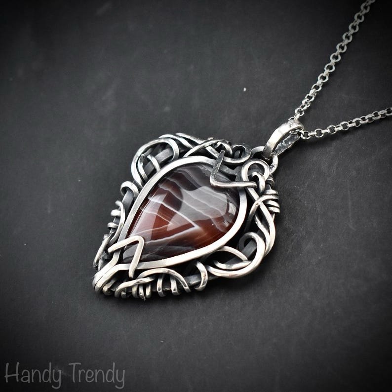 Orange botswana agate free flow pendant, 925 sterling silver Wire wrapped necklace, Unique handmade gift, One of a kind artisan jewelry