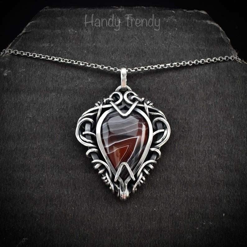 Orange botswana agate free flow pendant, 925 sterling silver Wire wrapped necklace, Unique handmade gift, One of a kind artisan jewelry