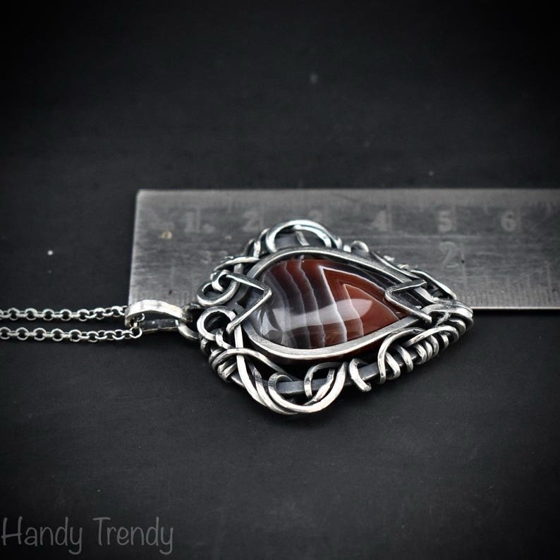 Orange botswana agate free flow pendant, 925 sterling silver Wire wrapped necklace, Unique handmade gift, One of a kind artisan jewelry