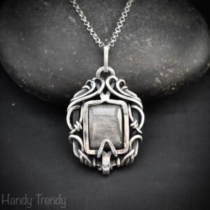 Silver obsidian free flow pendant, 925 sterling silver Wire wrapped jewelry, Unique handmade gift, Artisan necklace, One of a kind piece