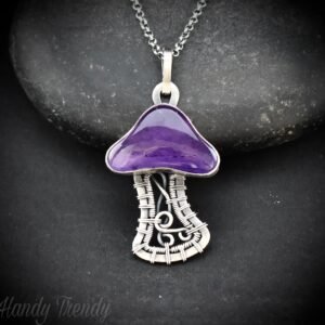Amethyst mushroom pendant, 925 sterling silver wire wrapped necklace, Unique handmade gift, One of a kind artisan jewelry