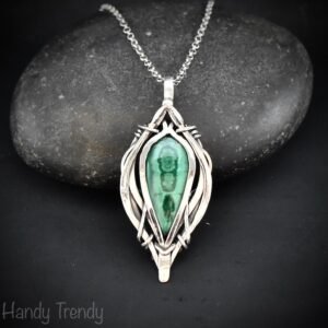 Malachite free flow pendant, 925 sterling silver Wire wrapped jewelry, Unique handmade gift, Artisan necklace, One of a kind necklace