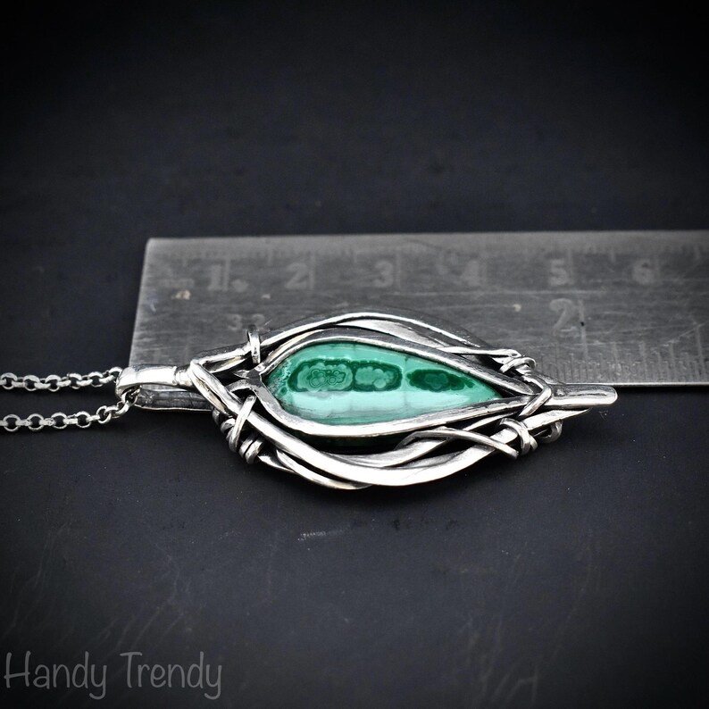 Malachite free flow pendant, 925 sterling silver Wire wrapped jewelry, Unique handmade gift, Artisan necklace, One of a kind necklace