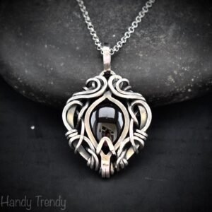 Garnet free-flow pendant, 925 sterling silver wire wrapped necklace, Unique handmade gift, One of a kind artisan jewelry