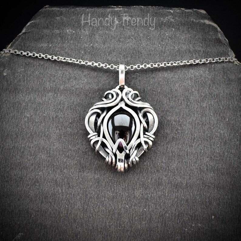 Garnet free-flow pendant, 925 sterling silver wire wrapped necklace, Unique handmade gift, One of a kind artisan jewelry