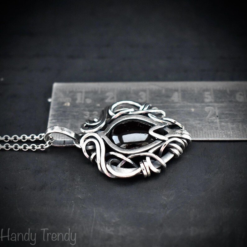 Garnet free-flow pendant, 925 sterling silver wire wrapped necklace, Unique handmade gift, One of a kind artisan jewelry