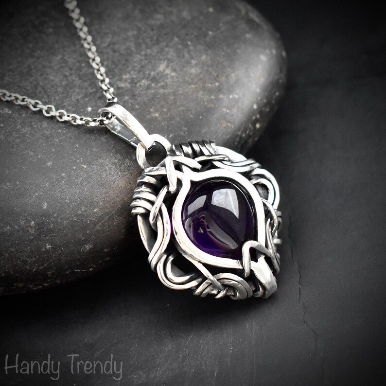 Amethyst free flow pendant, 925 sterling silver Wire wrapped necklace, Unique handmade gift, Artisan necklace, One of a kind piece