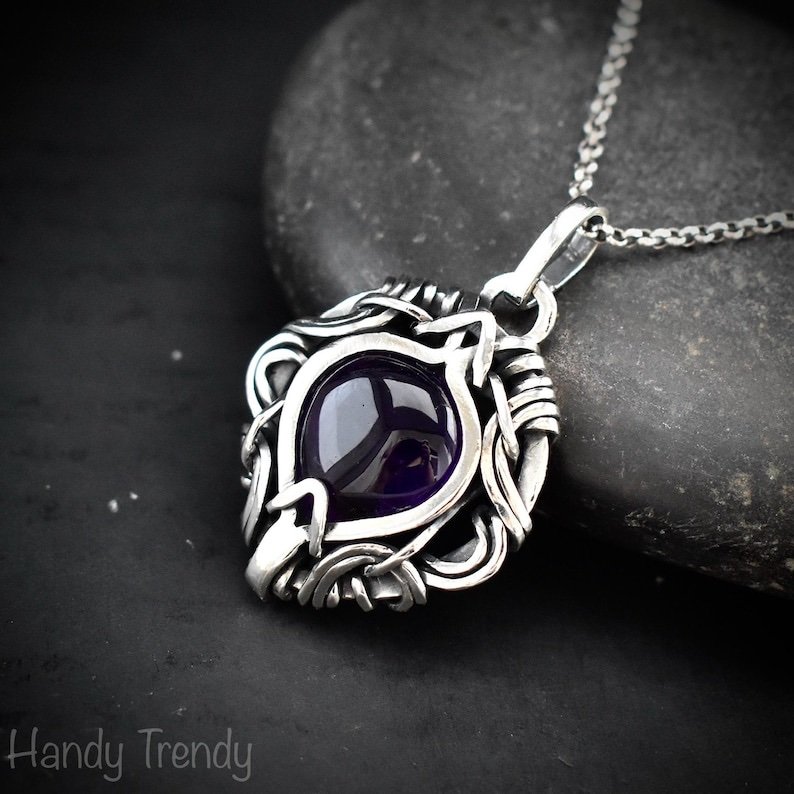 Amethyst free flow pendant, 925 sterling silver Wire wrapped necklace, Unique handmade gift, Artisan necklace, One of a kind piece