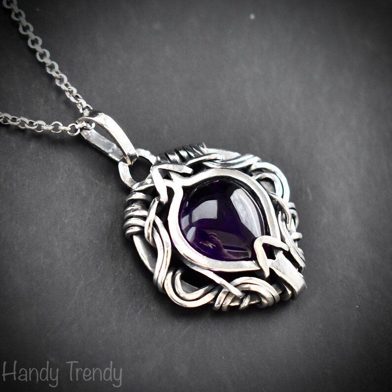 Amethyst free flow pendant, 925 sterling silver Wire wrapped necklace, Unique handmade gift, Artisan necklace, One of a kind piece