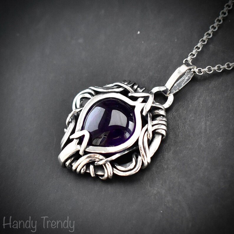 Amethyst free flow pendant, 925 sterling silver Wire wrapped necklace, Unique handmade gift, Artisan necklace, One of a kind piece
