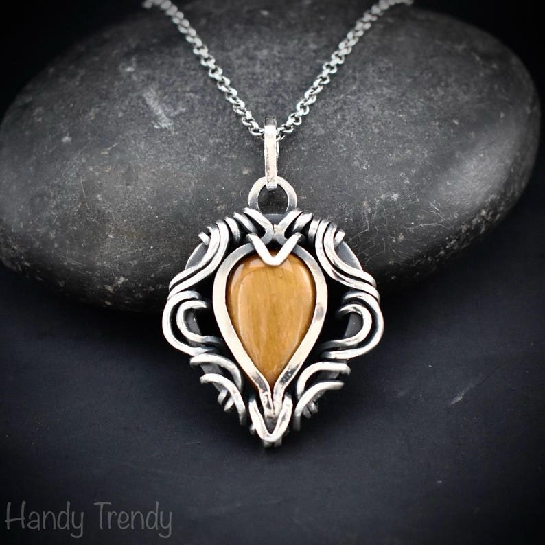 Yellow tiger eye free flow pendant, 925 sterling silver Wire wrapped jewelry, Unique handmade gift, One of a kind artisan necklace