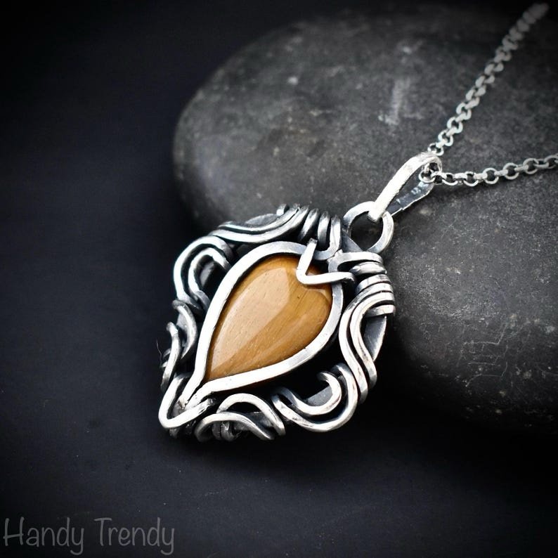 Yellow tiger eye free flow pendant, 925 sterling silver Wire wrapped jewelry, Unique handmade gift, One of a kind artisan necklace