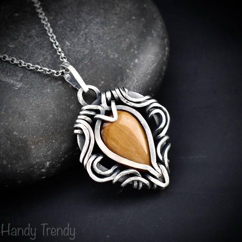 Yellow tiger eye free flow pendant, 925 sterling silver Wire wrapped jewelry, Unique handmade gift, One of a kind artisan necklace