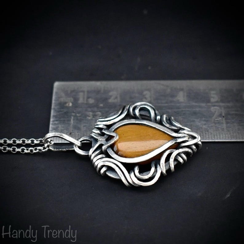 Yellow tiger eye free flow pendant, 925 sterling silver Wire wrapped jewelry, Unique handmade gift, One of a kind artisan necklace