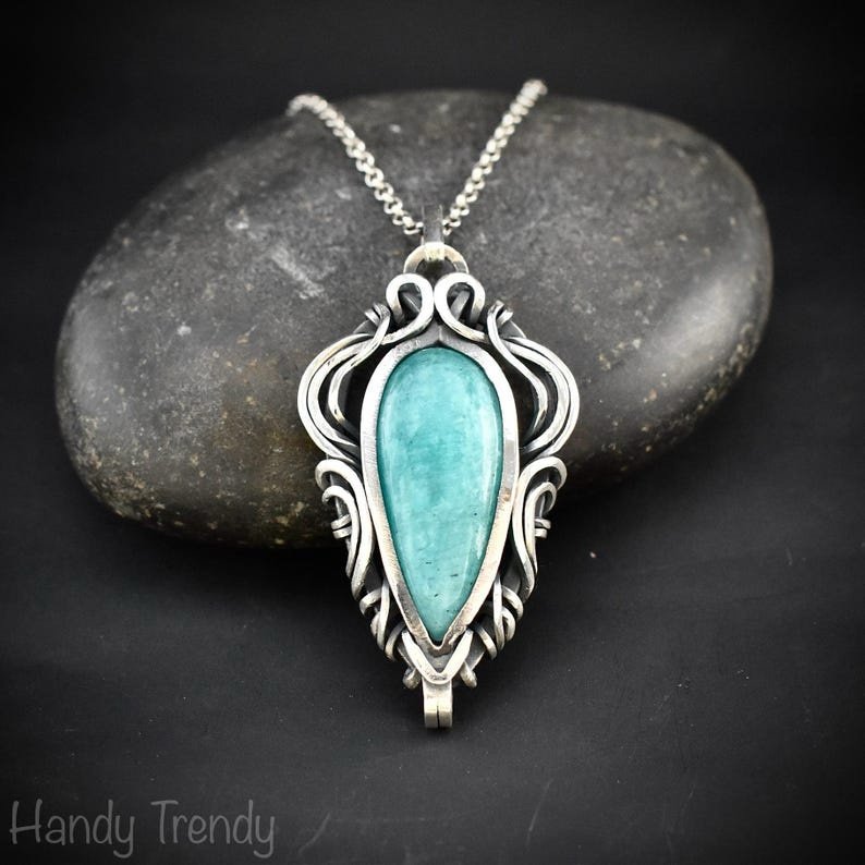 Amazonite free flow pendant, 925 sterling silver Wire wrapped jewelry, Unique handmade gift, Artisan necklace, One of a kind piece
