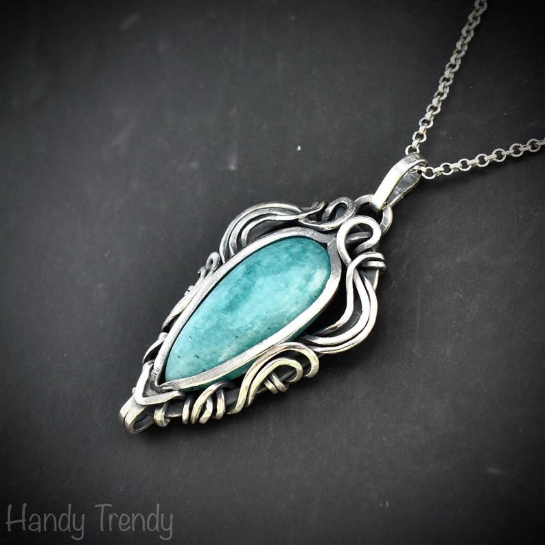 Amazonite free flow pendant, 925 sterling silver Wire wrapped jewelry, Unique handmade gift, Artisan necklace, One of a kind piece