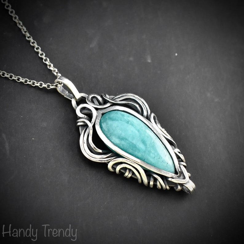 Amazonite free flow pendant, 925 sterling silver Wire wrapped jewelry, Unique handmade gift, Artisan necklace, One of a kind piece